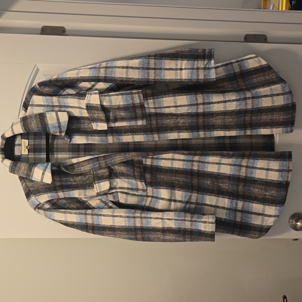Melloday Women's 1XL Blue flannel patterned coat